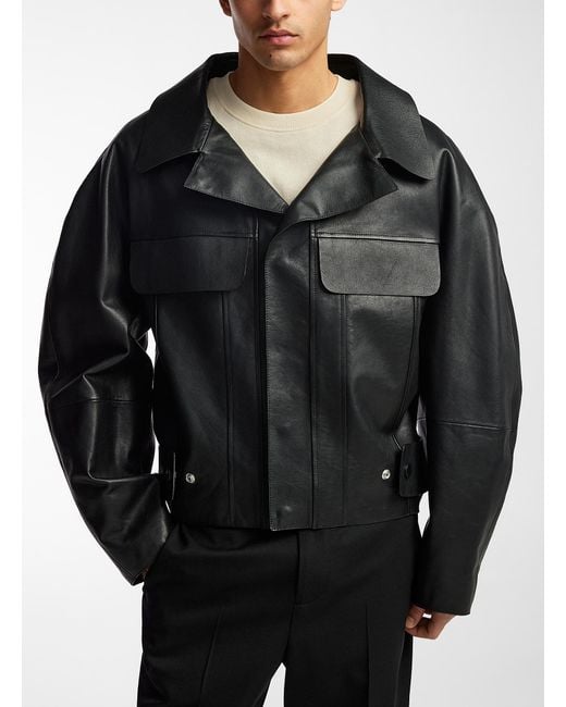 Jacquemus Black Pilota Leather Aviator Jacket for men