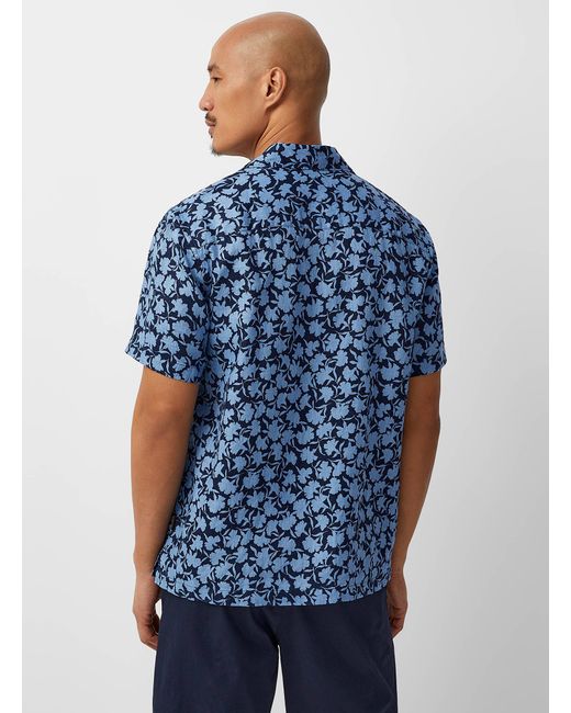 Michael Kors Blue Flower Pure Linen Camp Shirt Comfort Fit for men