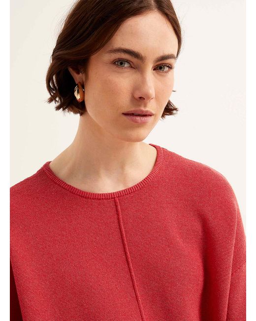 Fransa Red Embossed Seam Loose Sweater