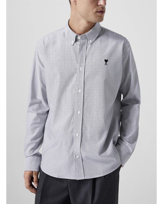 AMI Gray De Coeur Striped Oxford Shirt Unisex