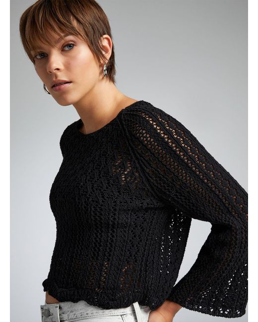 ONLY Black Scalloped Edging Openwork Sweater