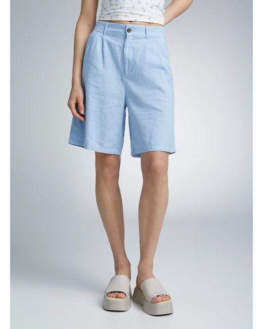 ONLY Blue Touch Of Linen Pleated Bermuda Short