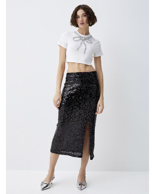 Twik White Sequined Midi Skirt