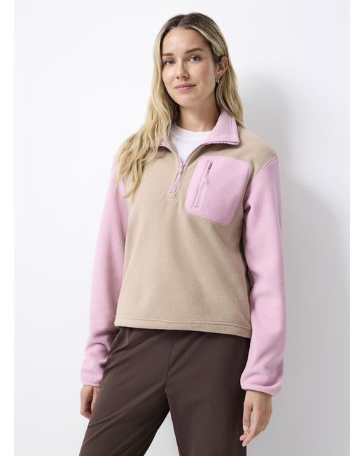 I.FIV5 Pink Patch Pocket Mock Neck Polar Fleece Sweater