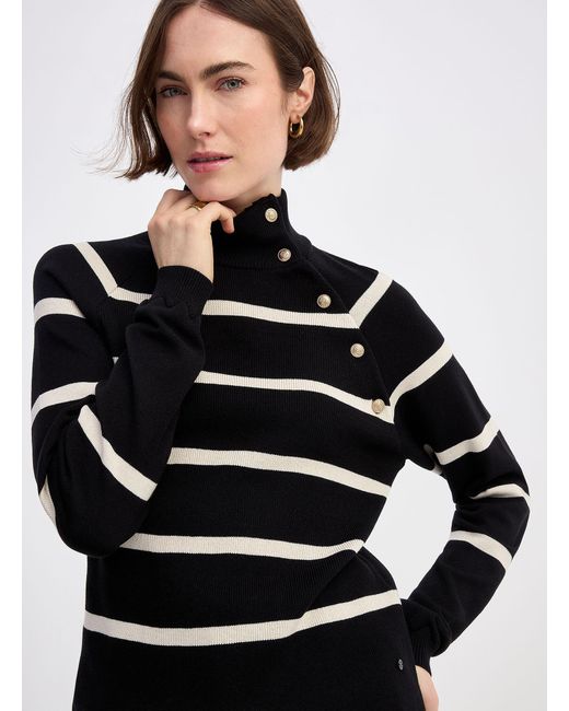 Cream Black Buttoned Mock