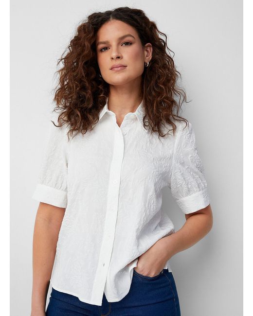 Contemporaine White Embossed Floral Shirt