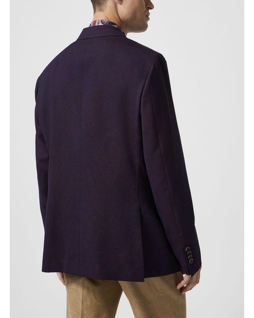 Etro Blue Paisley Print 100% Wool Blazer for men