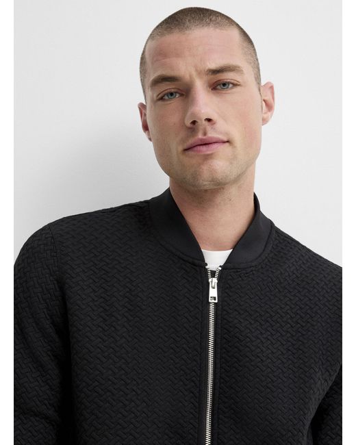 Le 31 Black Embossed Geo Bomber Jacket for men