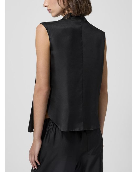 Loulou de Saison Black Sade Draped Satin Blouse