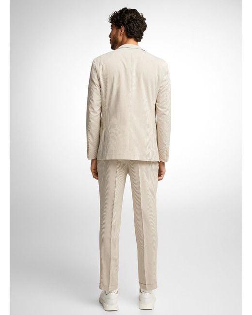 Boss White Pinstripes Seersucker Silk Suit for men