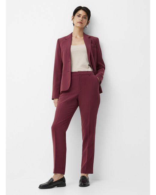 Contemporaine Red Sleek Suiting Crepe Pant Fit: Straight Leg, High Rise