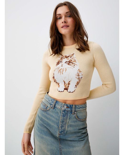 Twik Multicolor Repeated Pattern Cropped Sweater