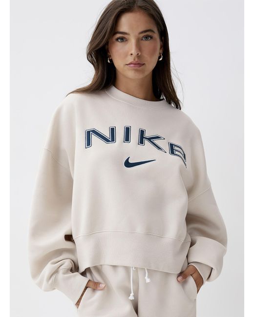 Nike Glossy Logo Cropped Sweatshirt in Natural Lyst