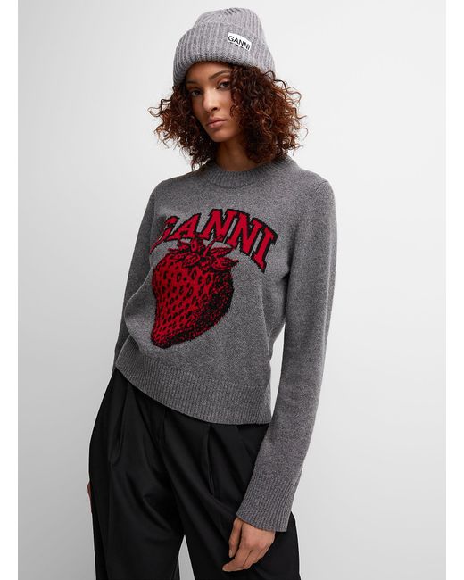 Ganni Gray Signature Strawberry Sweater