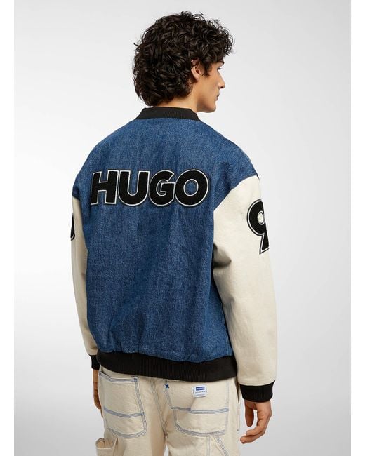 HUGO Blue Serik Denim Varsity Jacket for men