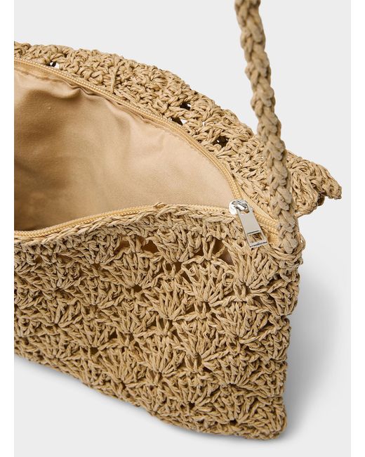 Simon's White Openwork Pattern Straw Rectangular Crossbody Bag