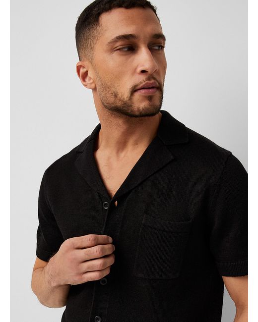 Le 31 Black Pure Organic Linen Knit Shirt for men