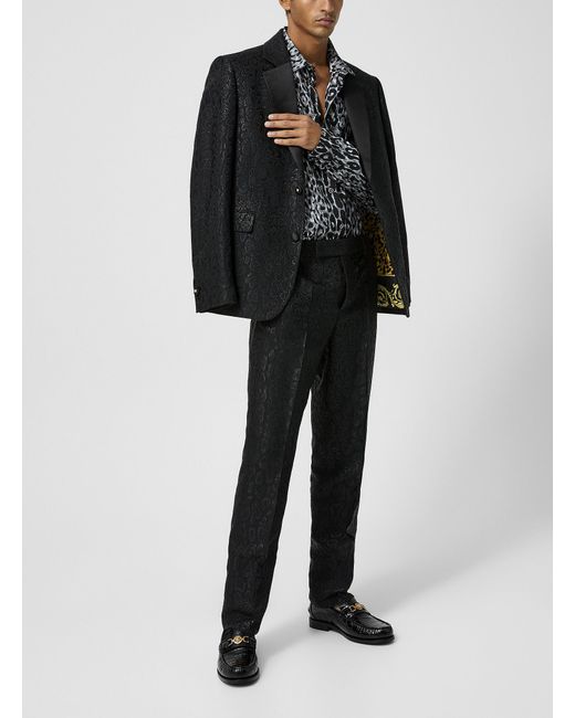 Versace Black Leopard Print Jacquard Pant for men