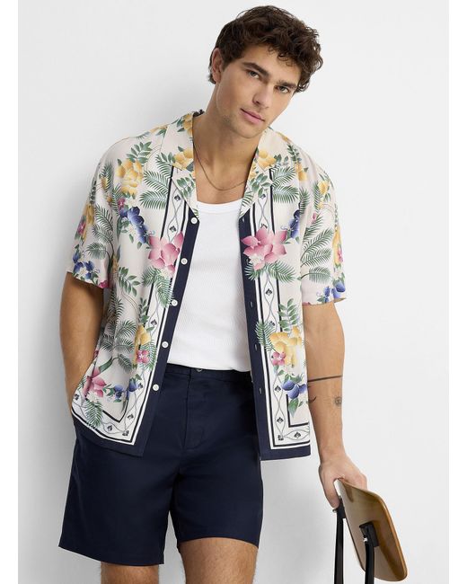 Le 31 White Exotic Flower Camp Shirt Comfort Fit for men