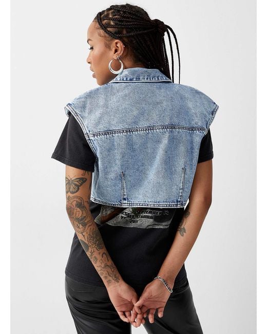 ONLY Faded Denim Shoulder Pad Jacket in 