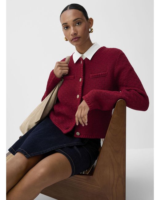 Contemporaine Jewel Buttons Cropped Textured Cardigan