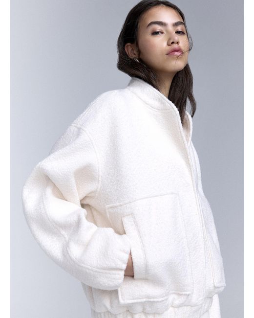 Twik White Large Pockets Bouclé Knit Jacket