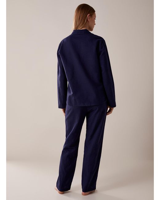 Miiyu Blue Solid Linen And Cotton Pyjama Set