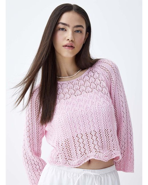 ONLY Pink Scalloped Edging Openwork Sweater
