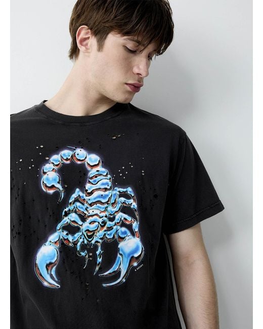 【SATISFY】MothTech スコーピン サソリ ダメージTシャツ 関送込 Satisfy Mothtech Chromed Scorpion Cotton T in Black for Men