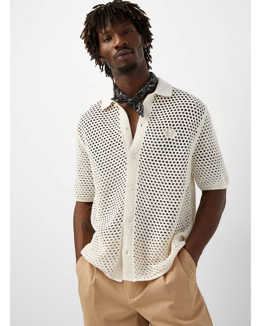Fred Perry Multicolor Openwork Knit Cream Shirt for men