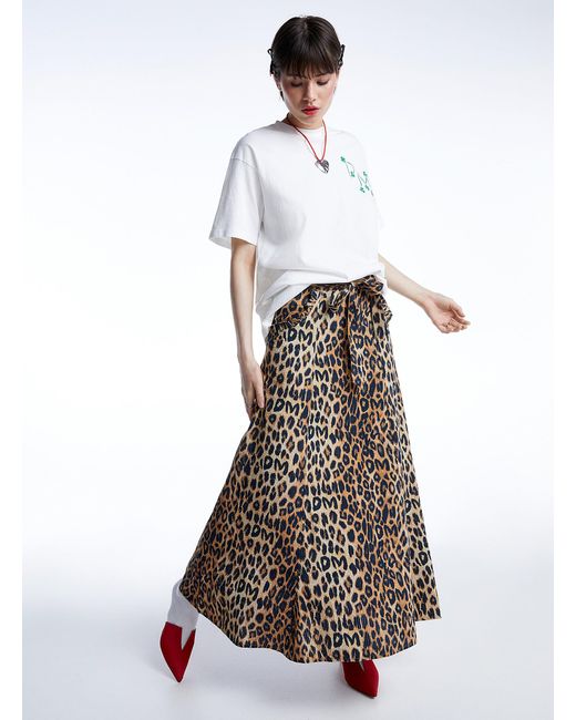 Damson Madder White Buckled Leopard Print Maxi Skirt