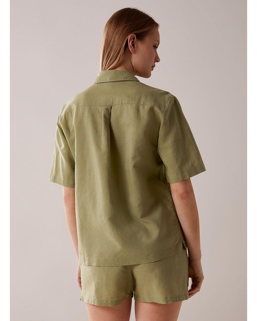 Miiyu Green Plain Linen And Cotton Lounge Shirt