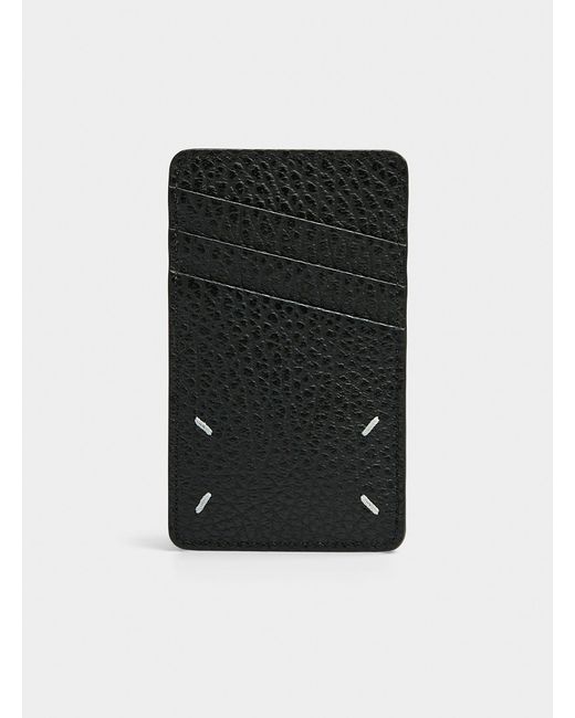 Maison Margiela Black Topstitched Details Leather Vertical Card Case for men