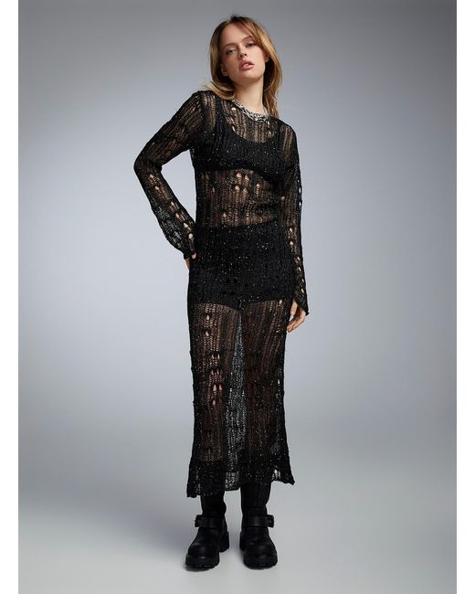 The Ragged Priest Black Sparkles Knit Maxi Dress