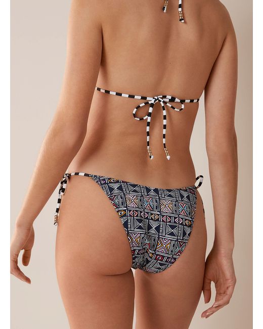 It's Now Cool Brown Geo Hatched Embroidered Pearl Bikini Bottom