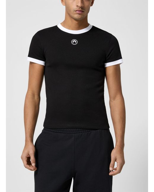 MARINE SERRE Black Moon Contrasting Trim Fitted T for men