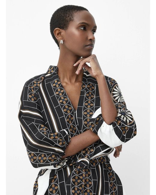 Marc O' Polo Black Pure Linen Patterned Belted Dress
