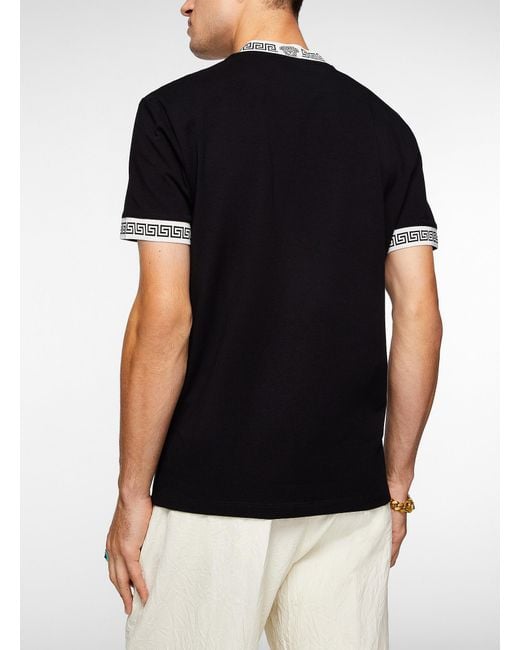 Versace Black Greca Trim Fitted T for men