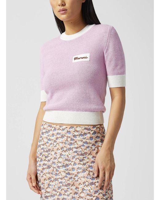 Marni Purple Embroidered Patch Wool Sweater