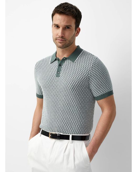Le 31 Gray Geo Jacquard Knit Polo for men
