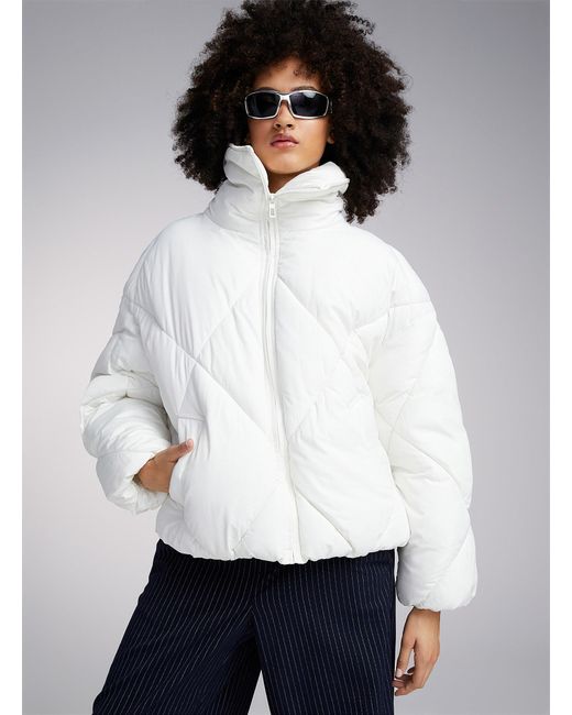ONLY Large Diamond Pattern Quilted Jacket in White Lyst