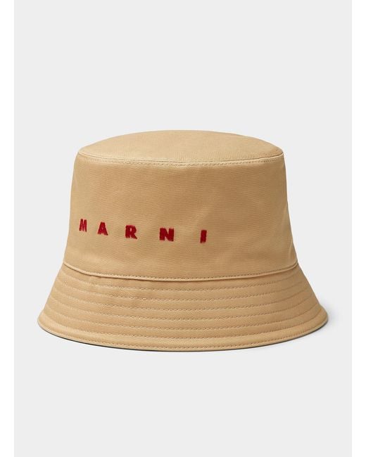 Marni Natural Embroidered Logo Beige Bucket Hat for men
