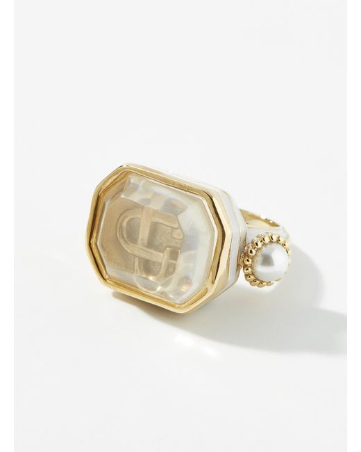 Casablancabrand White Signature Interlacing And Pearls Cabochon Ring for men