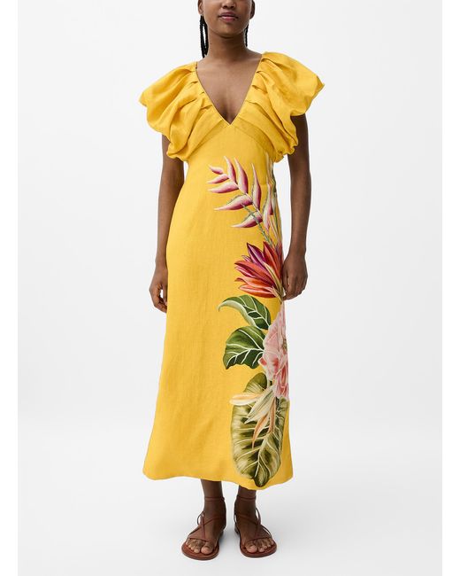 FARM Rio Spring Awakening Pure Linen Dress in Yellow | Lyst