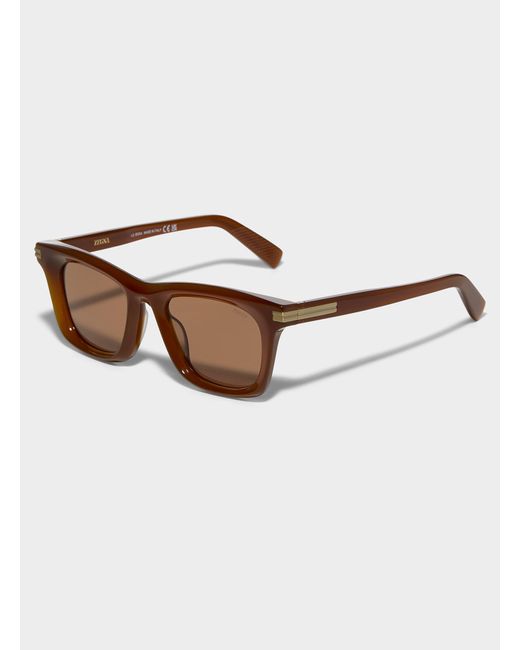 Zegna Brown Sculpted Acetate Rectangular Sunglasses for men