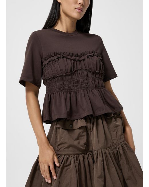 CECILIE BAHNSEN Brown Vilde Ruched Jersey Top