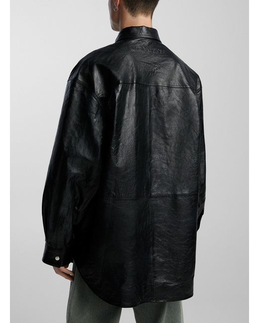 Acne Black Genuine Leather Overshirt for men