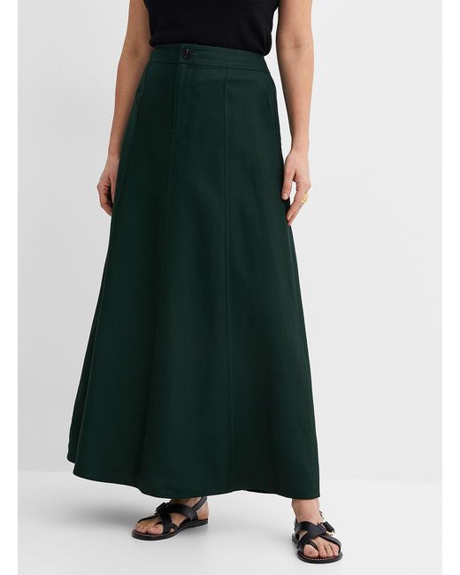Contemporaine Green Finely Textured Flared Maxi Skirt