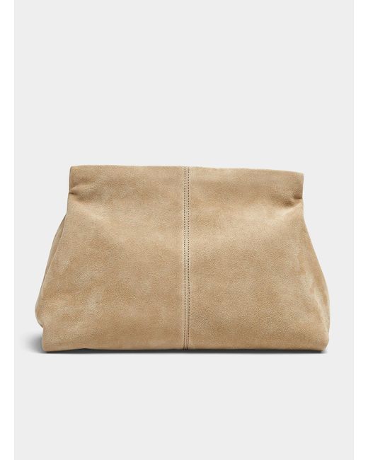 Flattered Natural Clay Taupe Suede Xl Clutch
