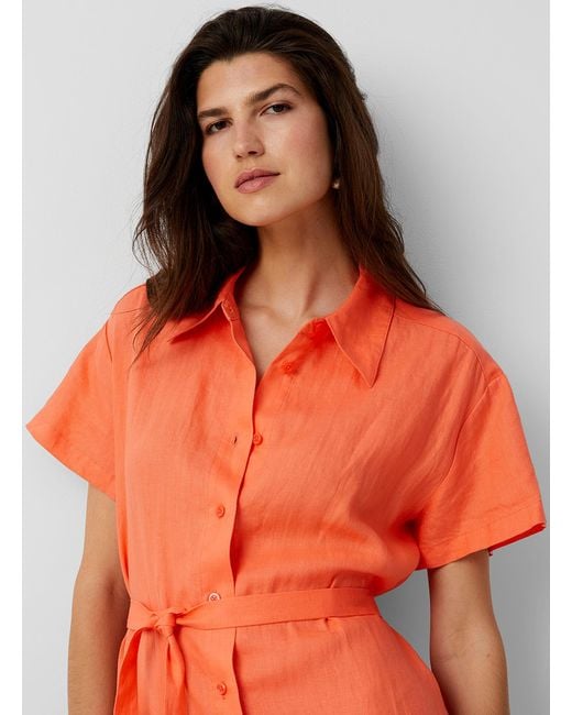 Benetton Organic Coral Linen Shirtdress in Orange Lyst